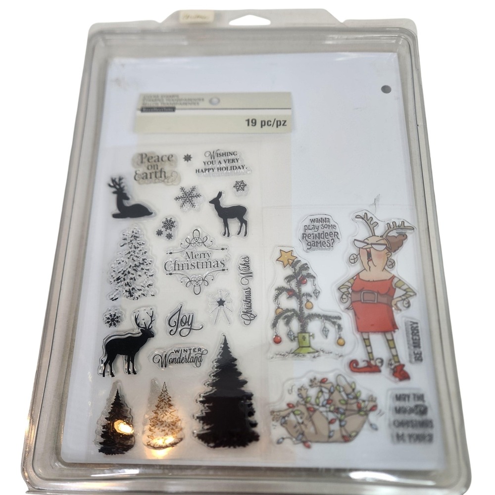 Recollections Christmas Acrylic‎ Cling Stamps Lot Trees Sentiments Mixed Brands